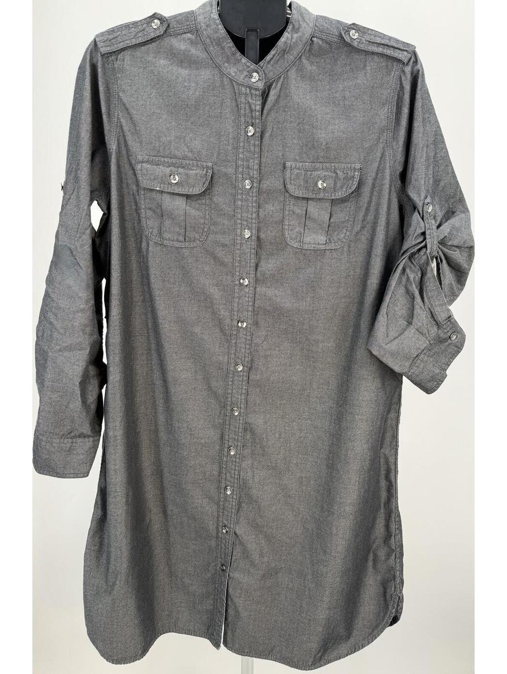Modern Gray Button-Up Shirt‎ Dress Military Style XL - Picture 5 of 11